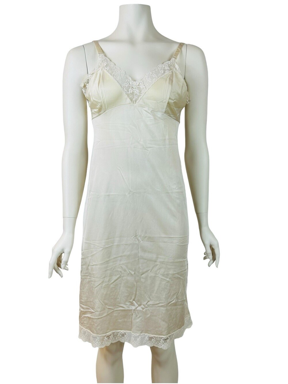 Vintage Komar Slip Dress Women's 34 Linergie Off White Silky Nylon Lace Trim